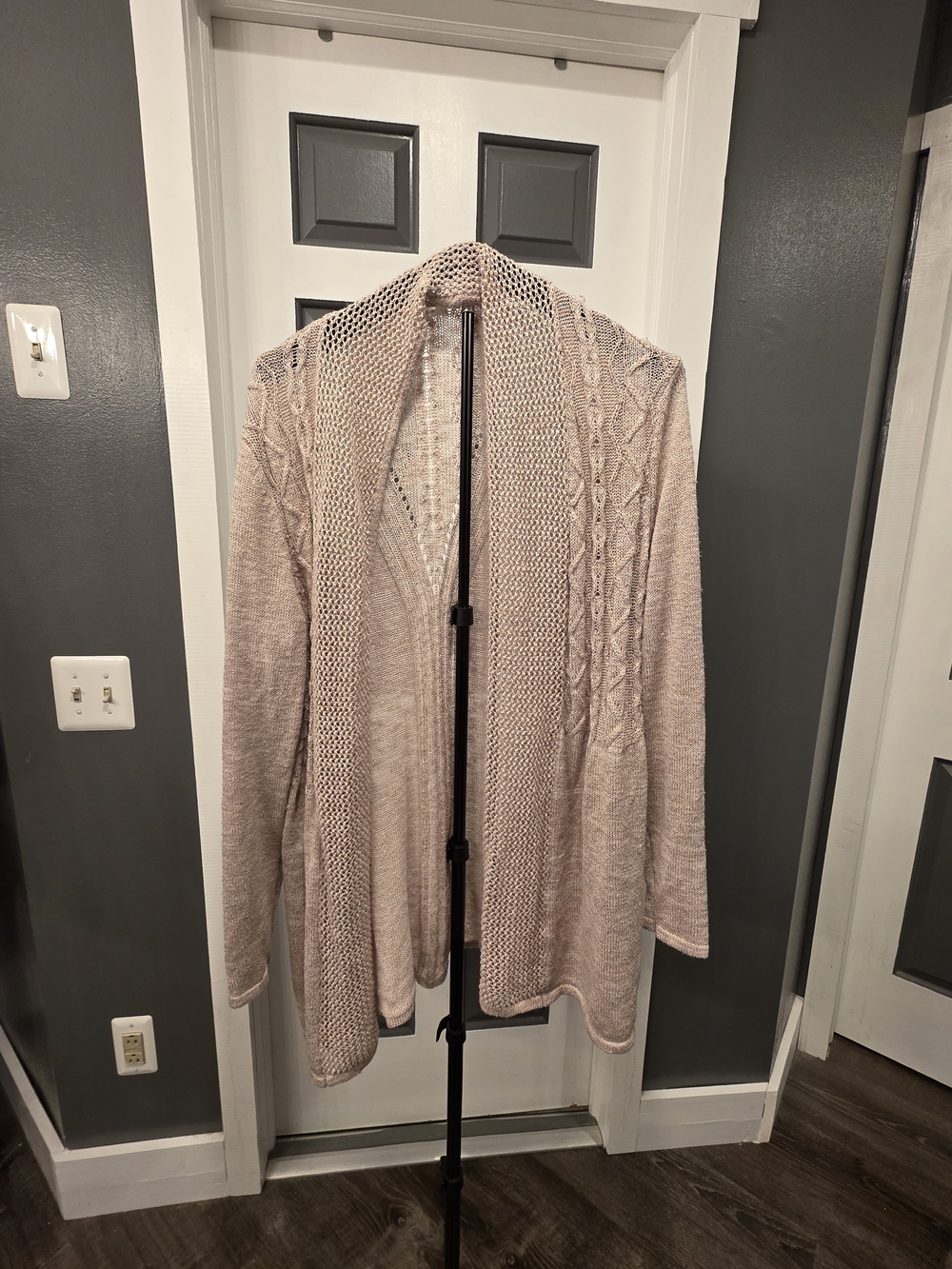 Maurices Light Blush With Sparkles, Open-Front Cable Cardigan